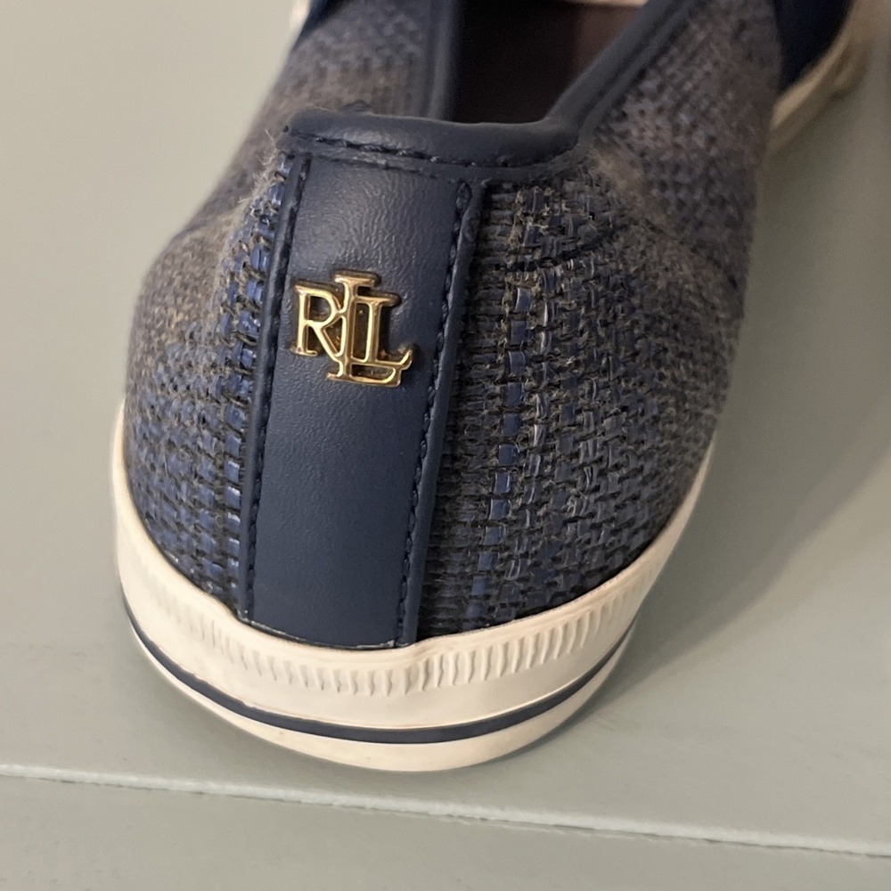 Ralph Lauren Jinny Slip-On Sneakers Womens 7.5B Blue Canvas RL Logo Casual Shoe - Picture 6 of 12
